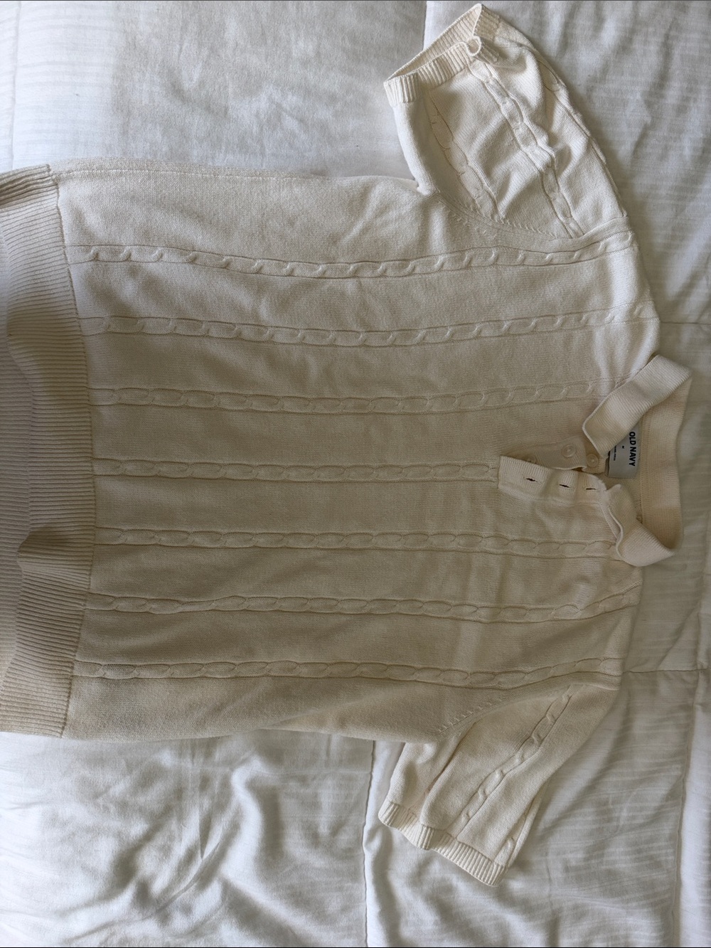 Old Navy Cream Cable-Knit Short Sleeve Polo Sweater